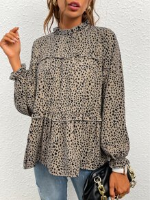 BTFBM Áo sơ mi nữ Nút Cắt ra viền lá sen Viên lá sen Tất cả trên in Giải trí - Nhiều màu - Xem 1