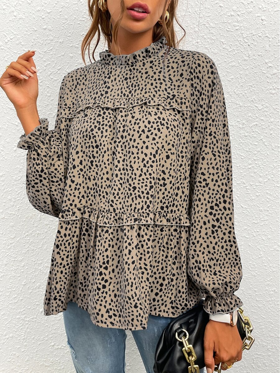 BTFBM Áo sơ mi nữ Nút Cắt ra viền lá sen Viên lá sen Tất cả trên in Giải trí - Nhiều màu - Xem 1