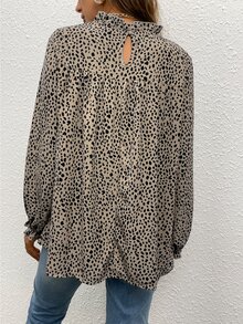 BTFBM Áo sơ mi nữ Nút Cắt ra viền lá sen Viên lá sen Tất cả trên in Giải trí - Nhiều màu - Xem 2