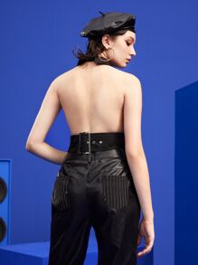 MAjVE Top halter con abertura delantera de espalda abierta - Negro - Ver 2