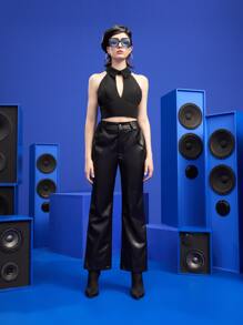 MAjVE Top halter con abertura delantera de espalda abierta - Negro - Ver 3