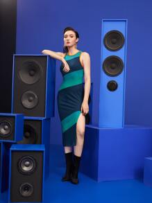 MONOSODIUM Colour Block Criss Cross Back Split Thigh Dress - Multicolor - View 1