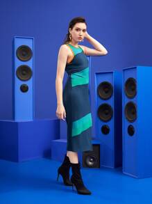 MONOSODIUM Colour Block Criss Cross Back Split Thigh Dress - Multicolor - View 3