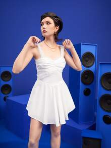 Gytarh Vestido de tirantes ribete con encaje fruncido - Blanco - Ver 1