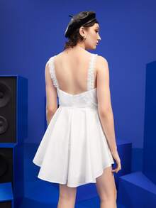 Gytarh Vestido de tirantes ribete con encaje fruncido - Blanco - Ver 2