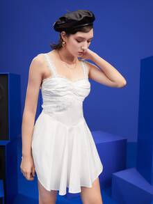 Gytarh Vestido de tirantes ribete con encaje fruncido - Blanco - Ver 3