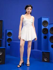 Gytarh Vestido de tirantes ribete con encaje fruncido - Blanco - Ver 4