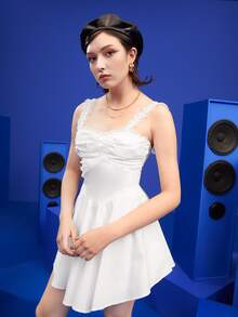 Gytarh Vestido de tirantes ribete con encaje fruncido - Blanco - Ver 5