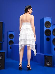 Gytarh Layered Hem Lace Panel Cami Dress - White - View 2