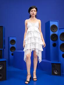 Gytarh Layered Hem Lace Panel Cami Dress - White - View 6