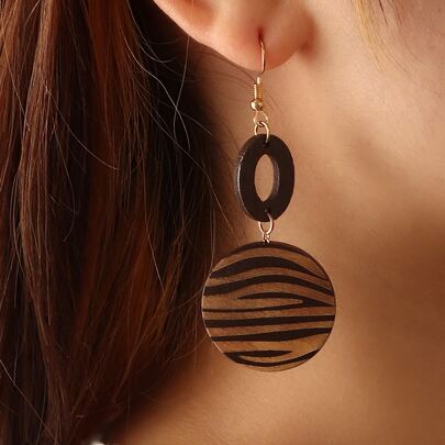 Wooden Round Drop Earrings