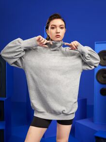 Alisa High Neck Drop Shoulder Sweatshirt - Light Grey - View 1
