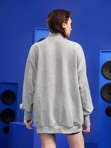 Alisa High Neck Drop Shoulder Sweatshirt - Light Grey - View 2