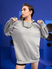 Alisa High Neck Drop Shoulder Sweatshirt - Light Grey - View 5