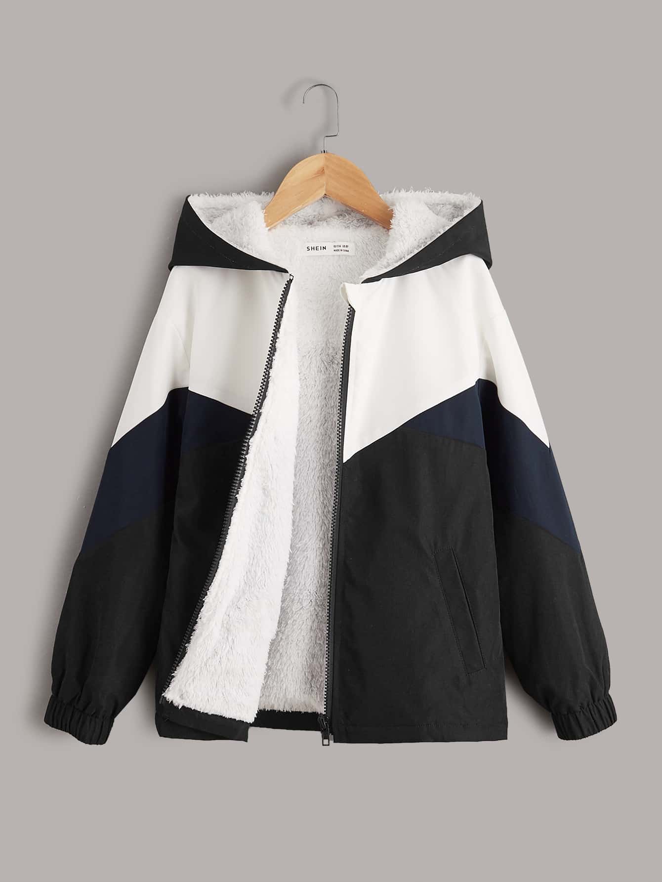 SHEIN Jassen jongens Túi Dây kéo Khối Màu Giải trí - Đen và trắng - Xem 1