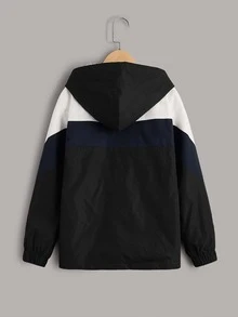 SHEIN Jassen jongens Túi Dây kéo Khối Màu Giải trí - Đen và trắng - Xem 2