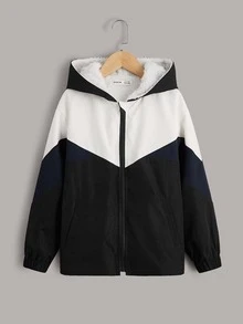 SHEIN Jassen jongens Túi Dây kéo Khối Màu Giải trí - Đen và trắng - Xem 5