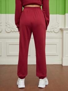 Tobefonseca Slant Pocket Slogan Embroidery Joggers - Burgundy - View 2