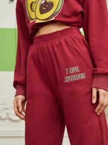 Tobefonseca Slant Pocket Slogan Embroidery Joggers - Burgundy - View 5