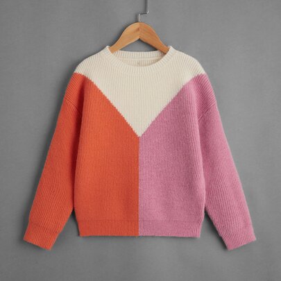 Girls Colour Block Drop Shoulder Jumper