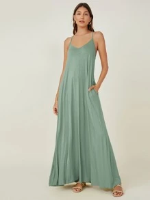 SHEIN BASICS Đầm Túi màu trơn Giải trí - Màu xanh Bạc hà - Xem 1