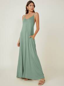 SHEIN BASICS Đầm Túi màu trơn Giải trí - Màu xanh Bạc hà - Xem 3