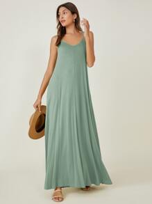 SHEIN BASICS Đầm Túi màu trơn Giải trí - Màu xanh Bạc hà - Xem 4