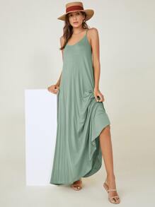 SHEIN BASICS Đầm Túi màu trơn Giải trí - Màu xanh Bạc hà - Xem 5