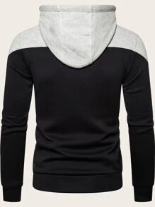 Manfinity Homme Men Contrast Panel Zip Up Drawstring Hooded Sweatshirt, Zipper Long Sleeve Casual Zip-Up Hoodie, For Friends, Husband, Boyfriend Gifts, Zipper Hoodies For Men, Men Sweatshirts Zipper, Men Hoodies And Jackets - Black - View 2