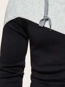 Manfinity Homme Men Contrast Panel Zip Up Drawstring Hooded Sweatshirt, Zipper Long Sleeve Casual Zip-Up Hoodie, For Friends, Husband, Boyfriend Gifts, Zipper Hoodies For Men, Men Sweatshirts Zipper, Men Hoodies And Jackets - Black - View 3