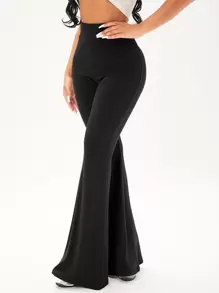 SHEIN SXY Pantalones acampanados unicolor tejido de canalé