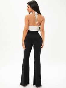 SHEIN SXY Pantalones acampanados unicolor tejido de canalé