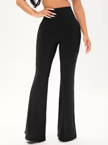 SHEIN SXY Pantalones acampanados unicolor tejido de canalé