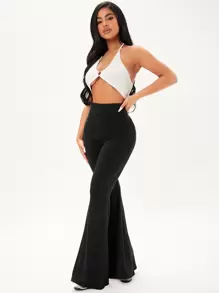 SHEIN SXY Pantalones acampanados unicolor tejido de canalé