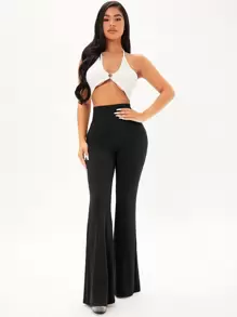 SHEIN SXY Pantalones acampanados unicolor tejido de canalé