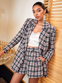 BizChic 毛邊緣格紋粗花呢花呢外套 - 彩色 - 查看 3