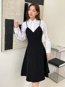 DAZY Solid Zip Back Cami Dress Without Blouse - Black - View 4