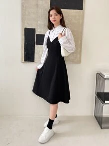 DAZY Solid Zip Back Cami Dress Without Blouse - Black - View 6