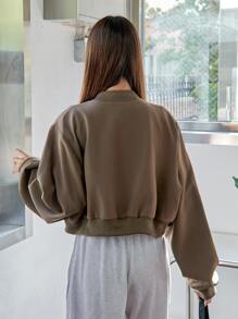 DAZY Drop Shoulder Zipper Bomber Jacket,Fall Clothes - Mocha Brown - View 2