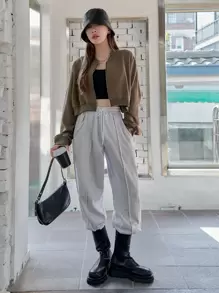 DAZY Drop Shoulder Zipper Bomber Jacket,Fall Clothes - Mocha Brown - View 5