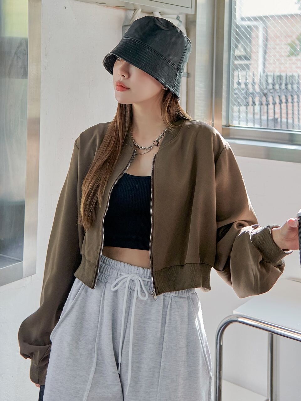 Drop Shoulder Zipper Bomber Jacket,Fall Clothes