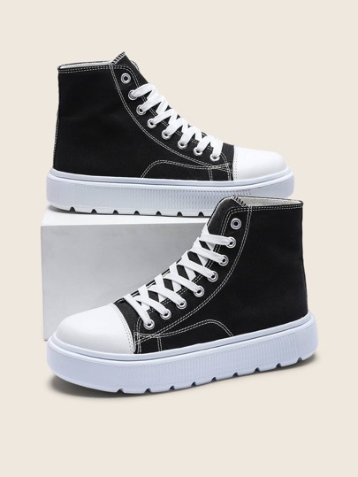 Fall/Winter All Season Women's High Top Canvas Shoes, Breathable Comfortable Lightweight Thick Sole Lace-Up Versatile White Sneakers