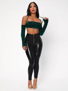 SHEIN SXY Áo nữ Sọc ngựa vằn Gợi cảm - Màu xanh lá cây đậm - Xem 3