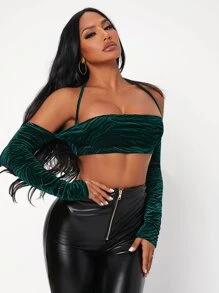 SHEIN SXY Áo nữ Sọc ngựa vằn Gợi cảm - Màu xanh lá cây đậm - Xem 4