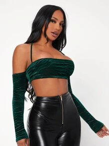 SHEIN SXY Áo nữ Sọc ngựa vằn Gợi cảm - Màu xanh lá cây đậm - Xem 5