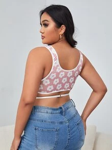 Plus Floral Print Mesh Bralet - Pink - View 2