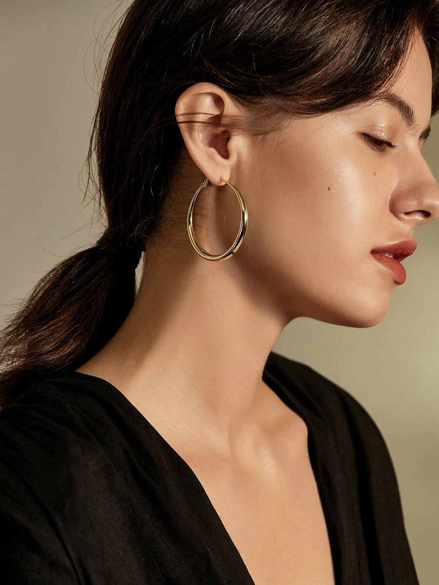 1pc Minimalist Hoop Earrings Copper Jewelry - Yellow Gold - View 1