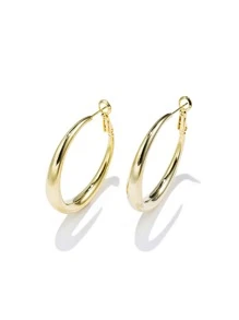 1pc Minimalist Hoop Earrings Copper Jewelry - Yellow Gold - View 3