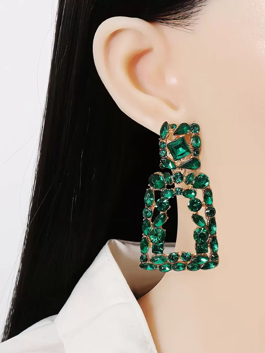 juran Hoa tai thiết kế hình học Rhinestone trang trí - màu xanh lá - Xem 1