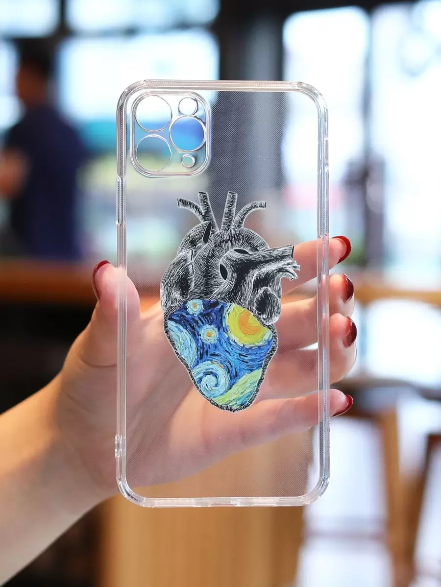 油畫愛心圖案透明手機殼 - 彩色 - 查看 1